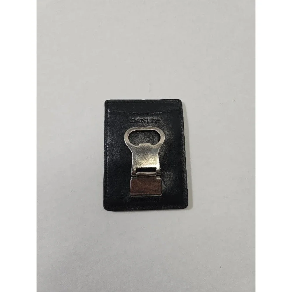 Danier Card Holder Mens Black Leather Bottle Opener Slim Wallet